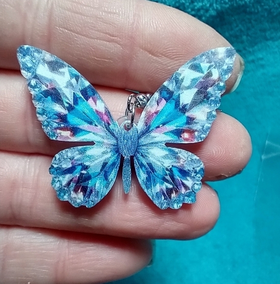 Cute wire dangle butterfly earrings multicolor colorful blue pink - Picture 1 of 3